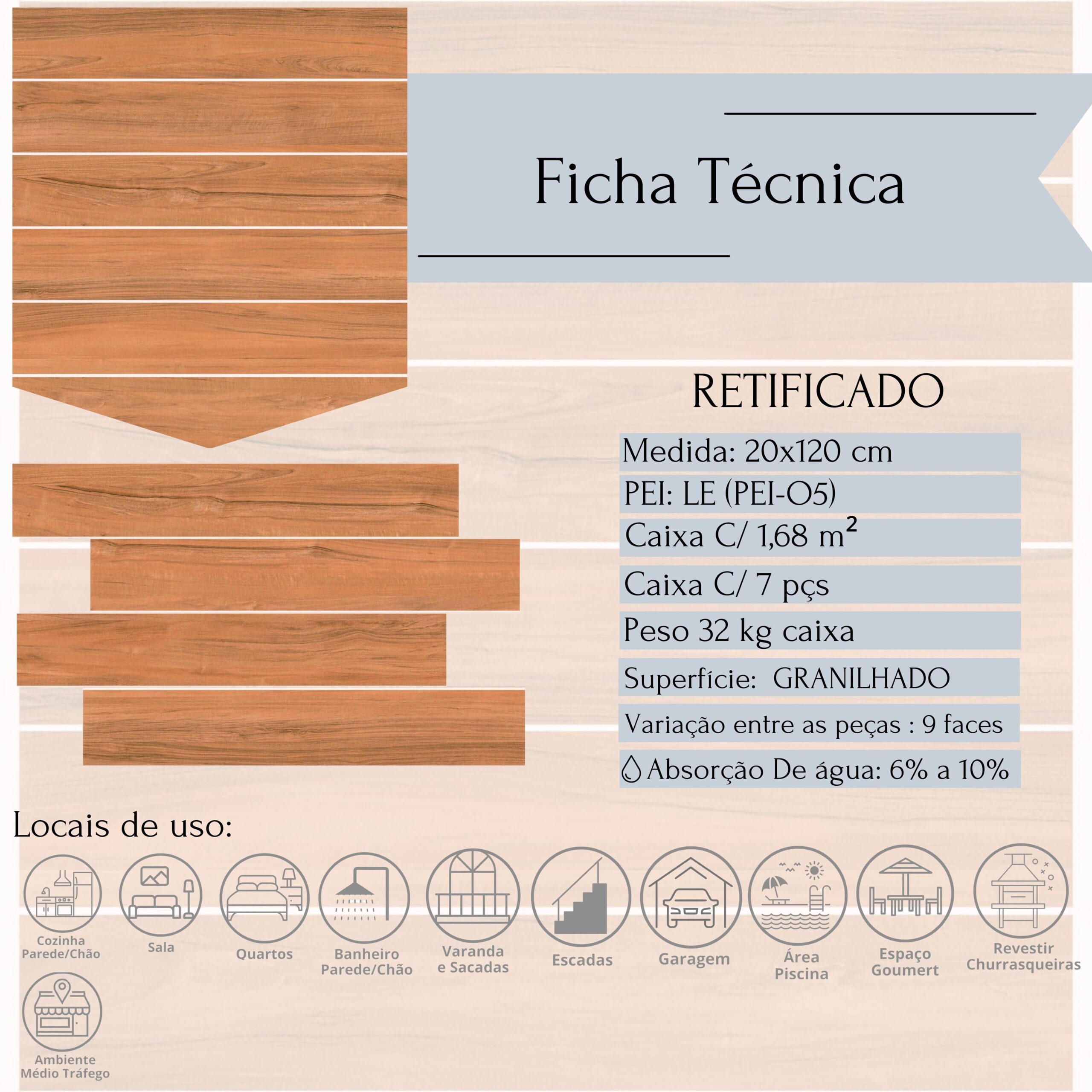 REGUA SEMIGRES GRANILHADO 20X120 FRESNO – CERAMICA FORMIGRES – CX 1,68 M² - Imagem 2