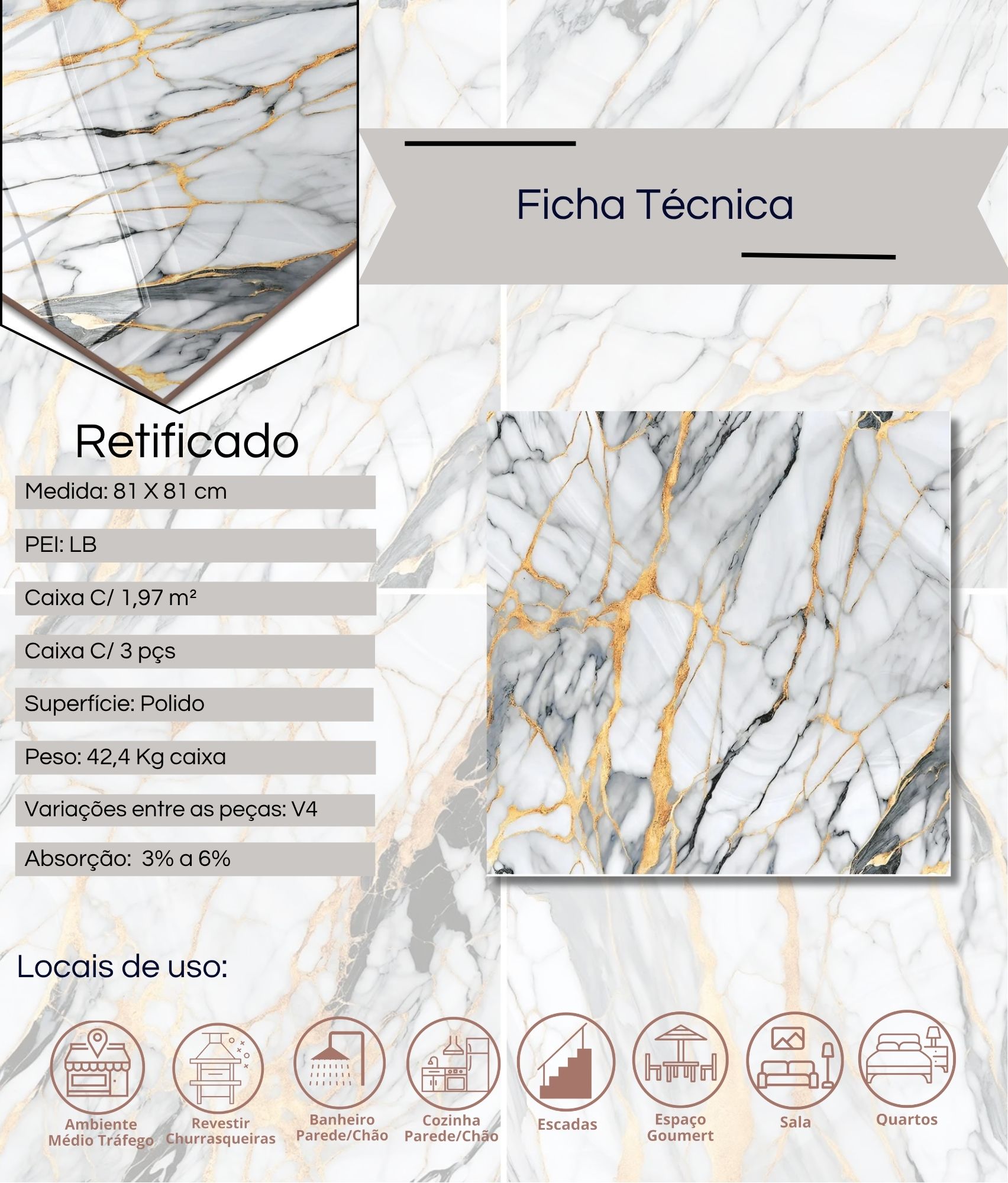PISO SEMIGRES POLIDO 81X81 REALEZA CERAMICA FORMIGRES – CX 1,97 M² - Imagem 3