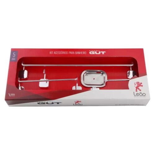 KIT BANHEIRO 5 PEÇAS AÇO GUT CROMADO – CÓD 1404 – METAIS LEÃO