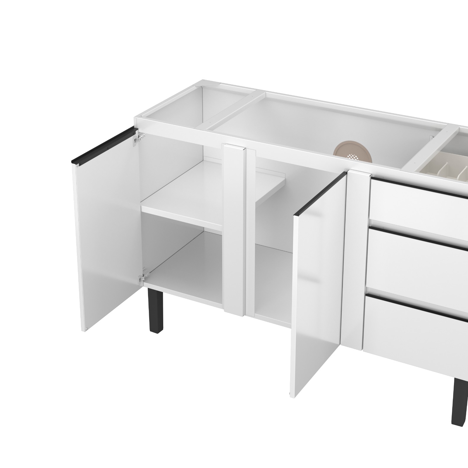 BALCÃO ARMARIO COZINHA GABINETE AÇO P/PIA 120cm BRANCO - METALURGICA HB - Imagem 3