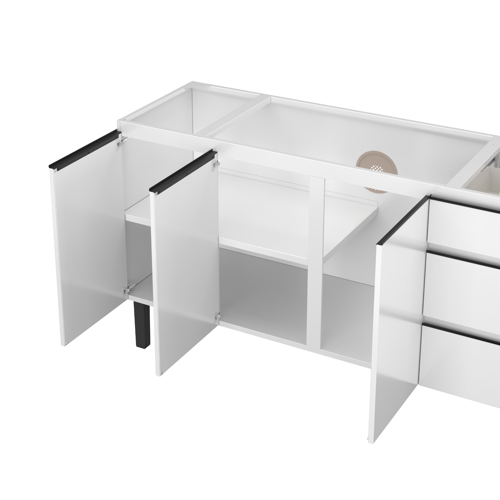 BALCÃO ARMARIO COZINHA GABINETE AÇO P/PIA 160cm BRANCO - METALURGICA HB - Imagem 3